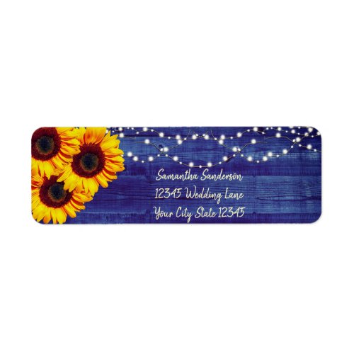 Rustic Sunflower Blue Wood Return Address Label