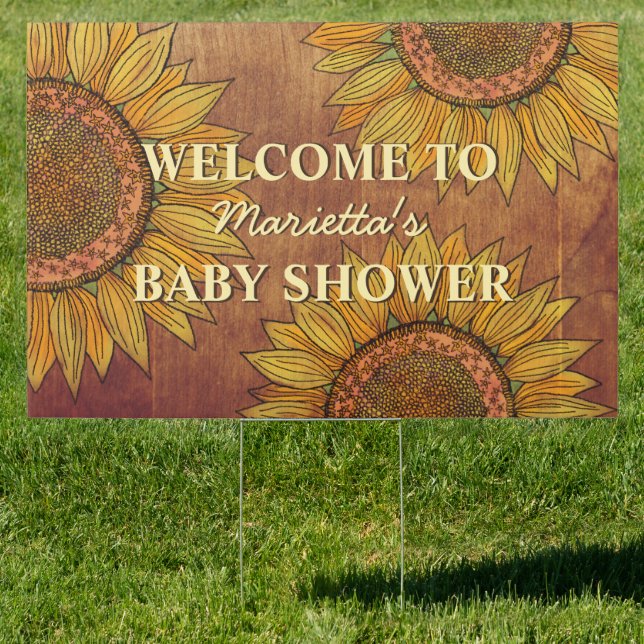 Rustic Sunflower Boho Cute Custom Baby Shower Yard Sign (Insitu)