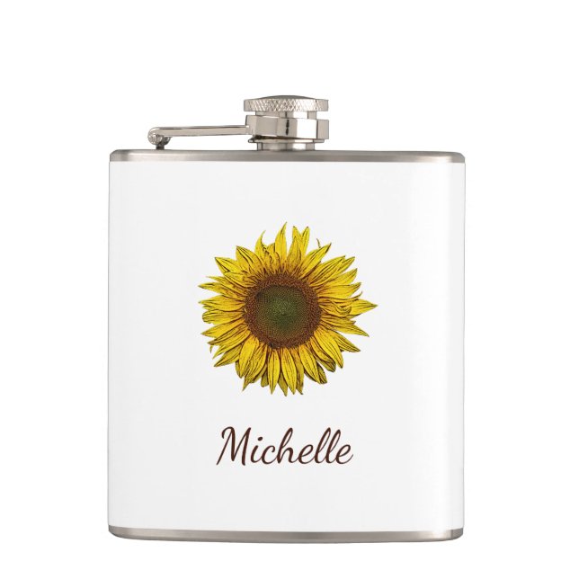 Rustic Sunflower Boho Floral Personalized  Flask (Front)