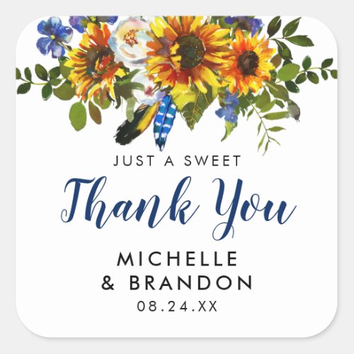 Rustic Sunflower Boho Thank You Wedding Favor Square Sticker