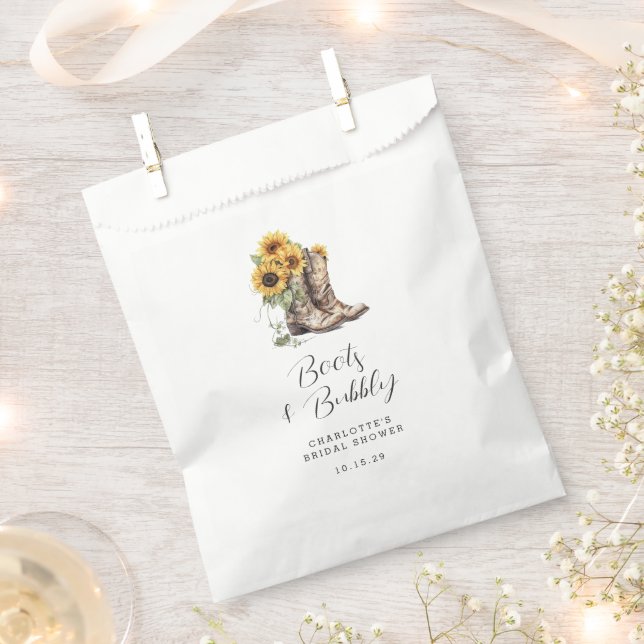 Rustic Sunflower Boots and Bubbly Bridal Shower  Favor Bag (Clipped)