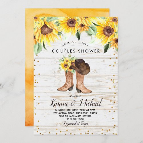 Rustic Sunflower Boots Couples Shower Invitation