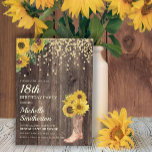 Rustic Sunflower Boots Glitter 18th Birthday Invitation<br><div class="desc">Rustic wood,  yellow sunflowers with gold glitter,  and a cowboy boot with flowers 18th birthday party invitation for women.  Contact us for help with customization or to request matching products.</div>