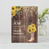 Rustic Sunflower Boots Glitter 30th Birthday Invitation (Standing Front)