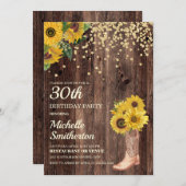 Rustic Sunflower Boots Glitter 30th Birthday Invitation (Front/Back)