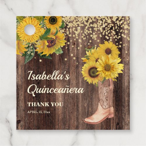 Rustic Sunflower Boots Quinceaera 15th Thank You Favor Tags