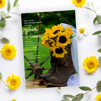 Rustic Sunflower Boots Western Post Wedding Brunch Invitation