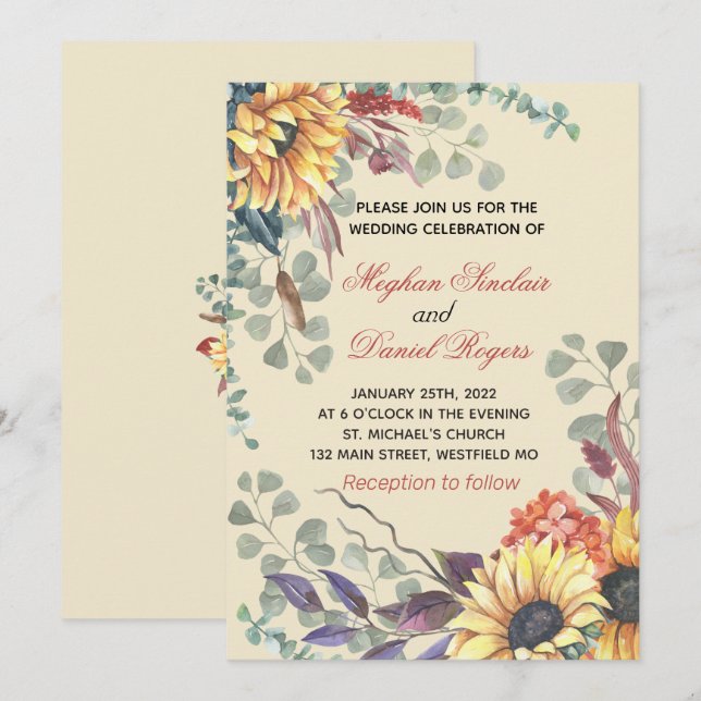 Rustic Sunflower Botanical Invitation (Front/Back)