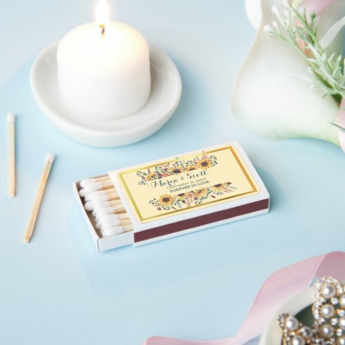 Rustic Sunflower Botanical Wedding Favor   Matchboxes