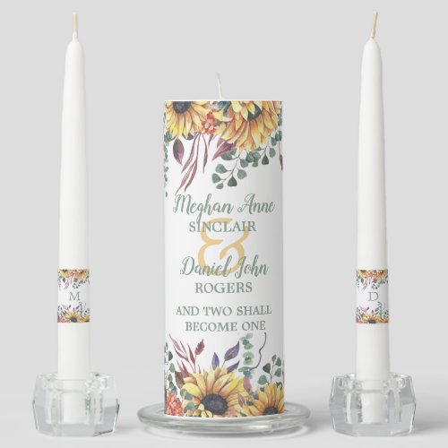 Rustic Sunflower Botanical Wedding Unity Candle Set
