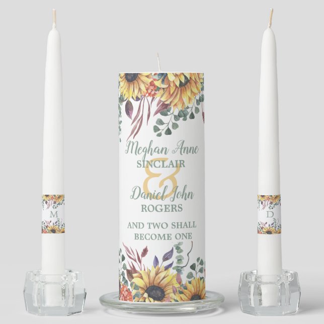 Rustic Sunflower Botanical Wedding Unity Candle Set (Front)