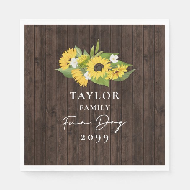 Rustic Sunflower Bouquet Family Fun Day Napkins (Front)