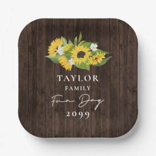 Rustic Sunflower Bouquet Family Fun Day Paper Plates