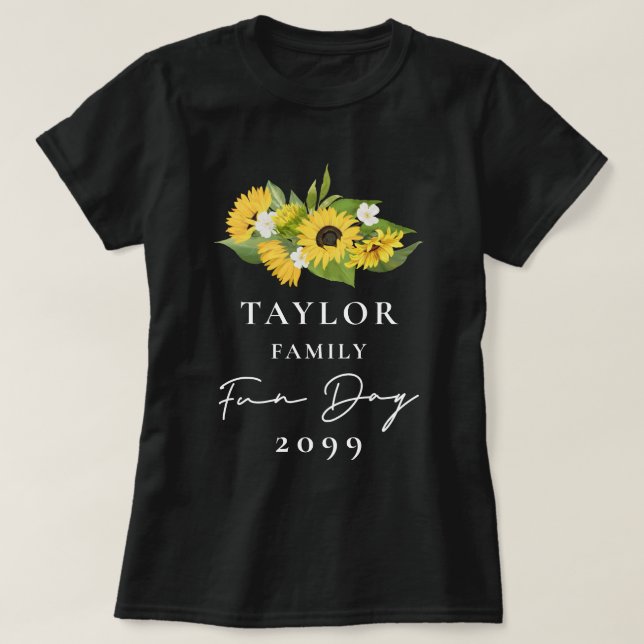 Rustic Sunflower Bouquet Family Reunion Black T-Shirt (Design Front)