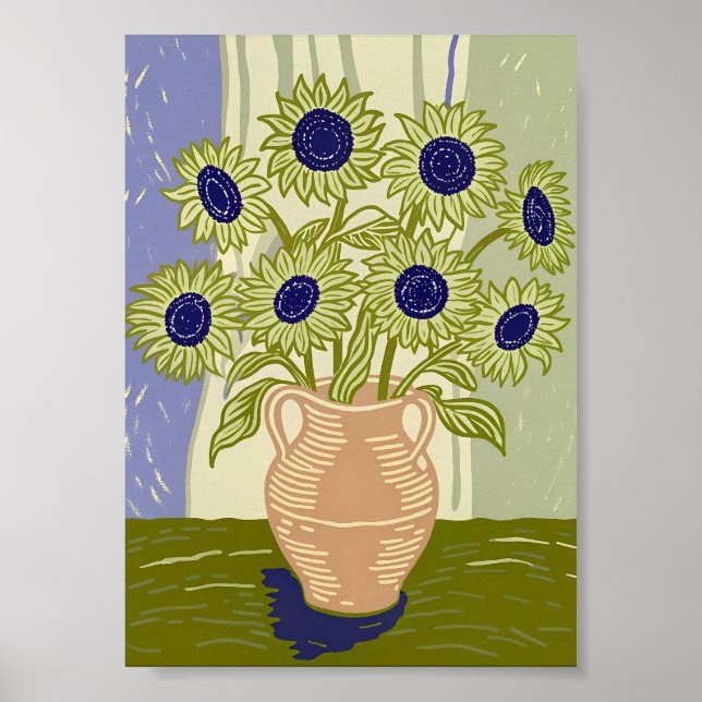 Rustic Sunflower Bouquet in Terracotta Clay Pot  Poster (Front)