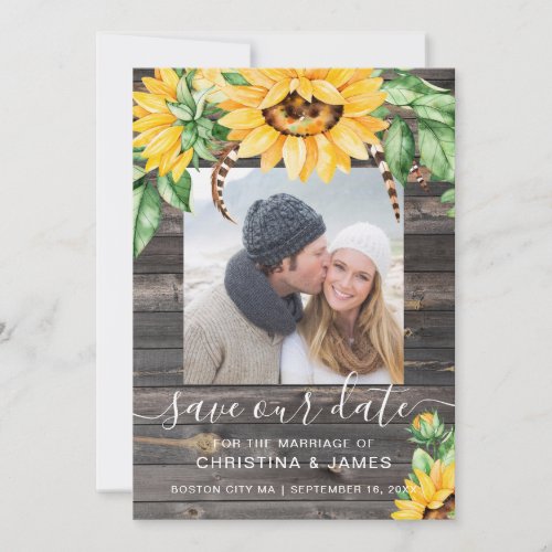 Rustic Sunflower Bouquet Photo Script Save The Date