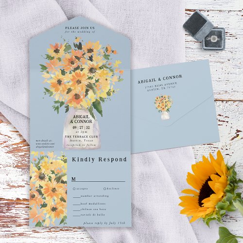 Rustic Sunflower Bouquet Watercolor All In One Invitation