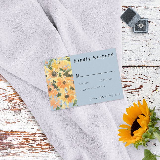 Rustic Sunflower Bouquet Watercolor RSVP Card (Creator Uploaded)