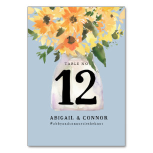 Rustic Sunflower Bouquet Watercolor Table Number