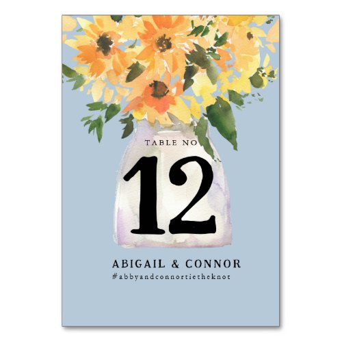 Rustic Sunflower Bouquet Watercolor Table Number