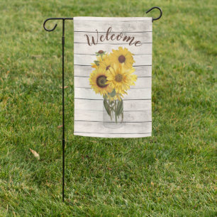 Rustic Sunflower Bouquet Welcome White Wood Garden Flag