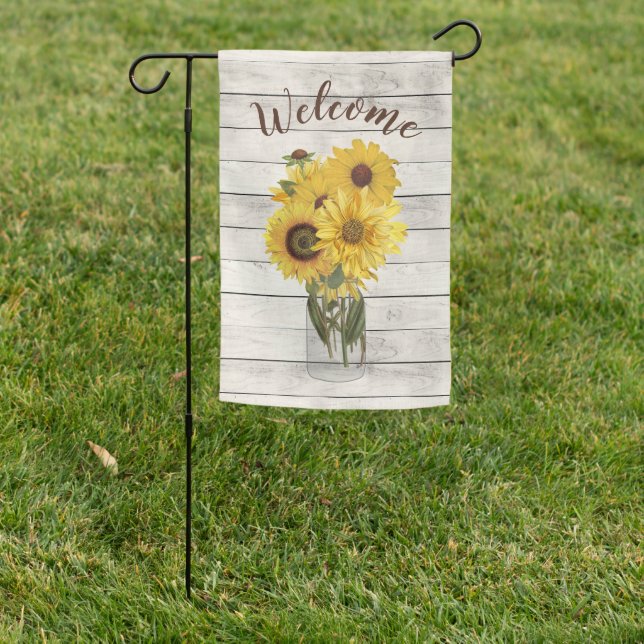Rustic Sunflower Bouquet Welcome White Wood Garden Garden Flag (In SItu)