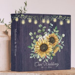 Rustic Sunflower Bouquet Wooden Wedding Album 3 Ring Binder