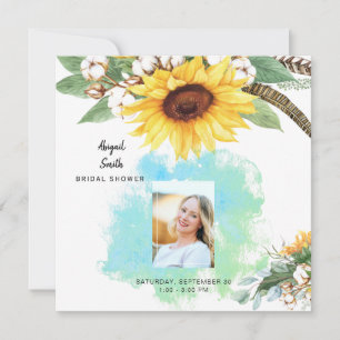 Rustic Sunflower Bridal Photo Square Invitation