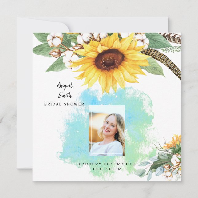 Rustic Sunflower Bridal Photo Square  Invitation (Front)