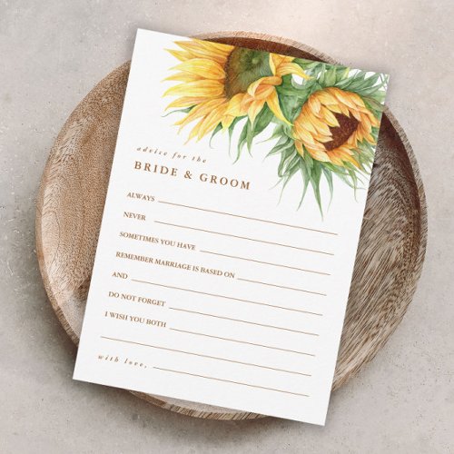 Rustic Sunflower Bridal Shower Advice Cards