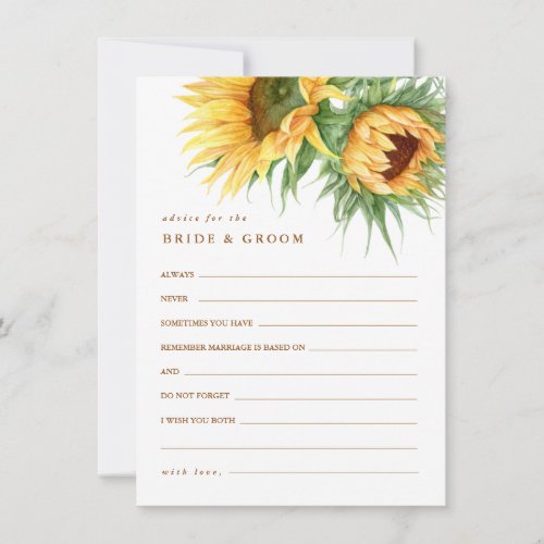 Rustic Sunflower Bridal Shower Advice Cards