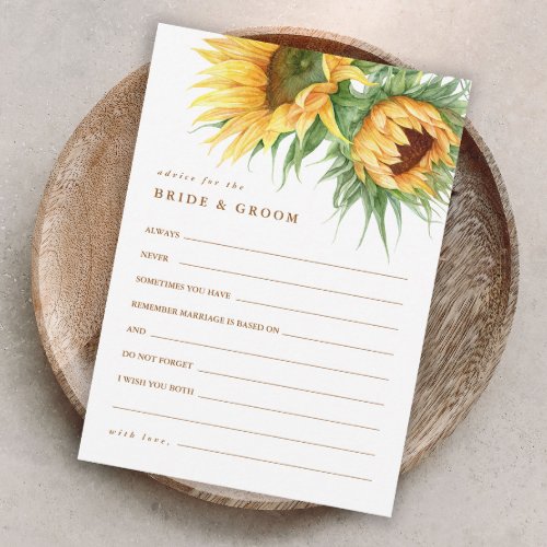 Rustic Sunflower Bridal Shower Advice Enclosure Card