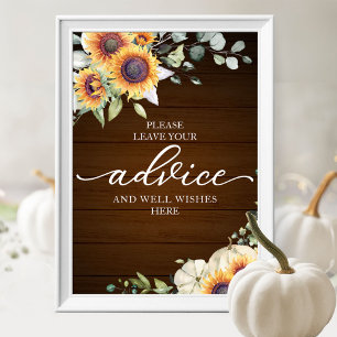 Rustic Sunflower Bridal Shower Advice & Wishes Poster