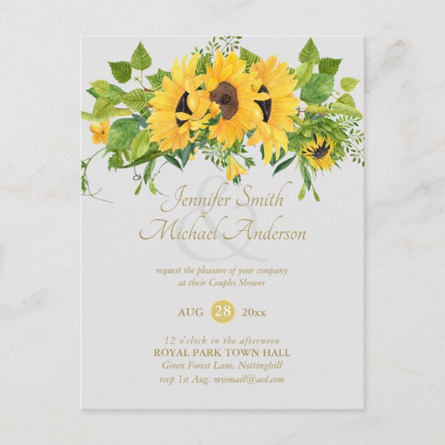 Rustic Sunflower Bridal Shower Ampersand Couples Postcard (Front)