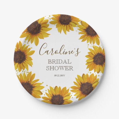 Rustic Sunflower Bridal Shower Boho Watercolor Paper Plates