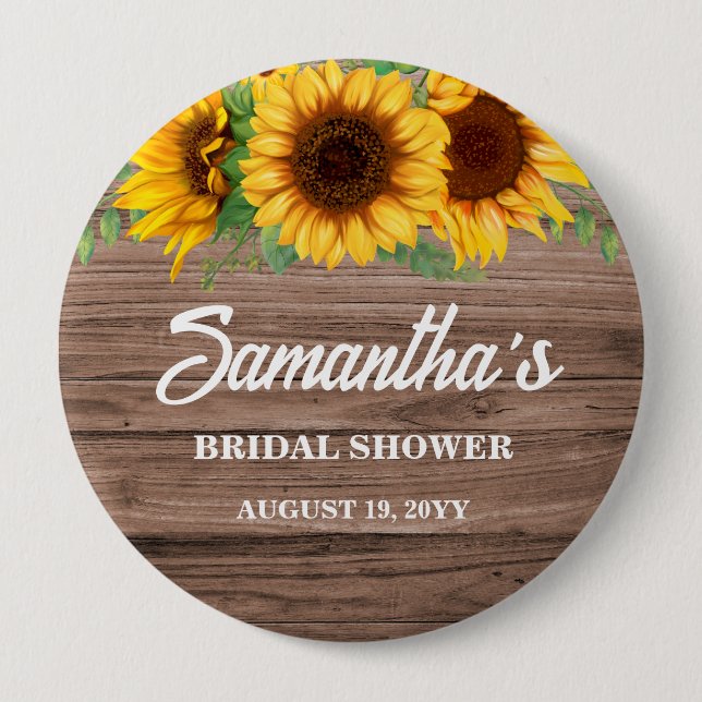 Rustic Sunflower Bridal Shower  Button (Front)
