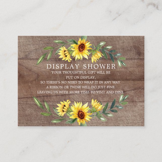 Rustic Sunflower Bridal Shower Display Shower Enclosure Card (Front)