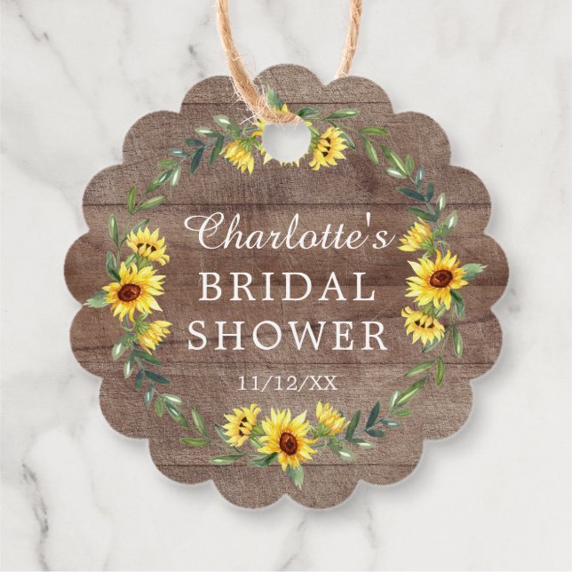 Rustic Sunflower Bridal Shower Favor Gift Tag (Back)