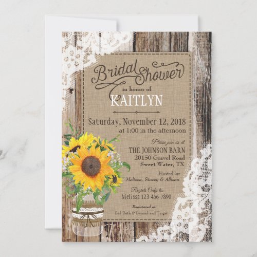 Rustic Sunflower Bridal Shower Invitation