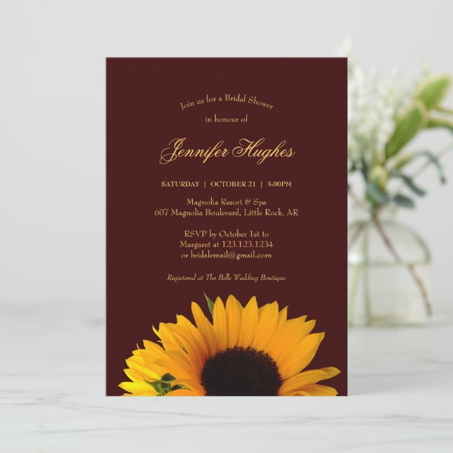 Rustic Sunflower Bridal Shower Invitation (Standing Front)