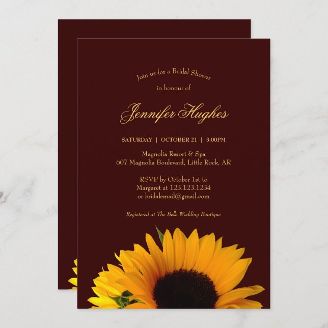 Rustic Sunflower Bridal Shower Invitation (Front/Back)