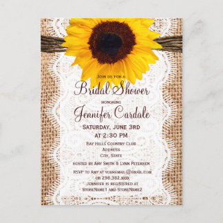 Rustic Sunflower Bridal Shower Invitation Postcard