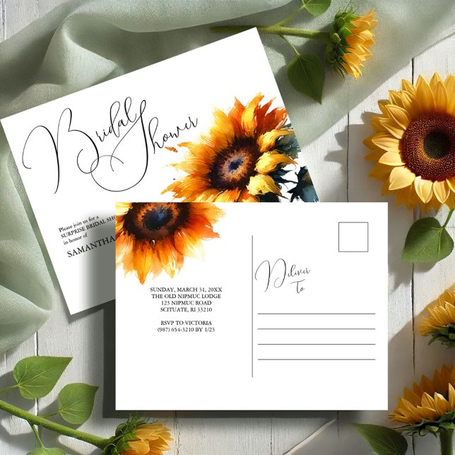 Rustic Sunflower Bridal Shower Invitations (Rustic sunflower bridal shower invitations postcard by Victoria Grigaliunas VG Invites)