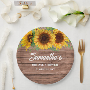 Rustic Sunflower Bridal Shower Paper Plates