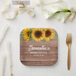 Rustic Sunflower Bridal Shower Paper Plates