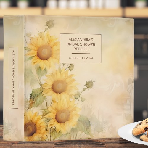 Rustic Sunflower Bridal Shower Recipe  3 Ring Binder