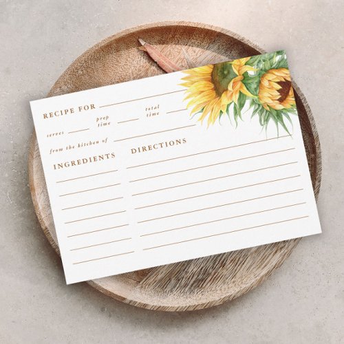 Rustic Sunflower Bridal Shower Recipe Enclosure Card