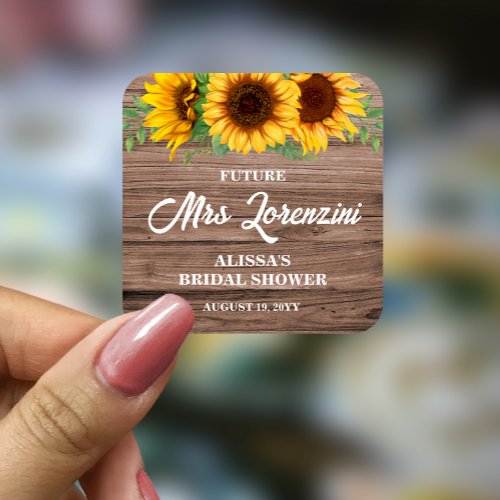 Rustic Sunflower Bridal Shower  Square Sticker