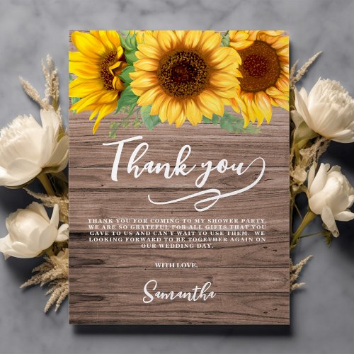 Rustic Sunflower Bridal Shower   Thank You Card