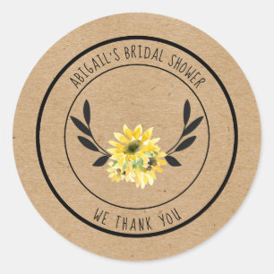 Rustic Sunflower Bridal Shower Thank You Classic Round Sticker